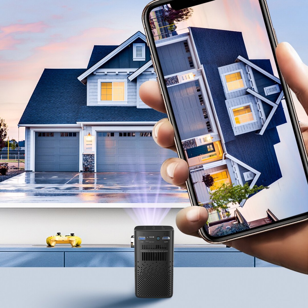 Mini prenosný projektor s batériou AERIUM P8000 DLP Wi-Fi Super Bass