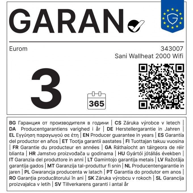 Keramický nástenný ohrievač EUROM Sani-Wallheat 2000 Wi-Fi Keramický nástenný ohrievač EUROM Sani-Wallheat 2000 Wi-Fi